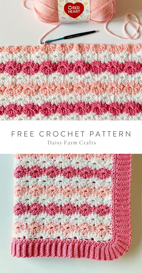 Petal Crochet Stitch, Crochet Petal Stitch, Crochet Daisy Chain Blanket Free Pattern, Daisy Chain Blanket Pattern Free, Daisy Chain Crochet Blanket, Petal Stitch Crochet, Crochet Star Stitch Blanket, Pink Crochet Blanket, Blanket Borders