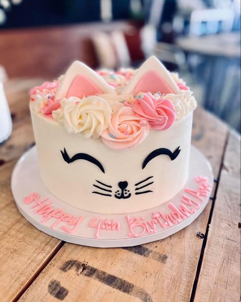 Kitty Kat Birthday Cake, Cat Face Cakes Birthday, Pink Kitty Cake, Cakes With Cats Birthday, Kitty Cat Birthday Party Cake, Kitty Cat Cake Ideas, Kitty Cat Cakes For Kids, Easy Cat Cake Birthday, Pink Cat Cake