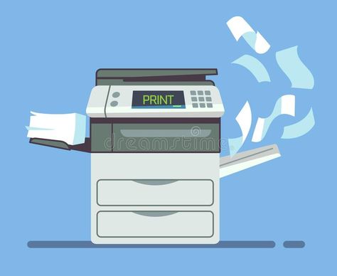 Professional office copier, multifunction printer printing paper documents vector illustration vector illustration Toolbox Illustration, Printer Logo, Printer Vector, Digital Printing Machine, Street Art Artists, Multifunction Printer, Photoshop Design Ideas, Flower Drawing Design, Office Printers