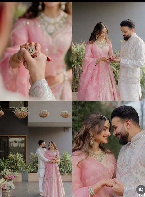 Poses For Engagement Pictures Indian Family, Couple Engagement Outfit Ideas, Engagement Couple Pics Indian, Engagement Photo Indian, Poses For Wedding Pictures Indian, Couple Picture Collage Ideas, Engagement Indian Outfit Couple, Bridal Engagement Poses, Wedding Picture Ideas Indian