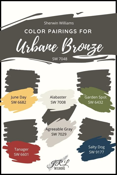 Urbane Bronze Coordinating Colors, Urbane Bronze Sherwin Williams, Bronze Color Palette, Paint Color Of The Year, 2021 Color Of The Year, Urbane Bronze, Deck Paint, Sherwin Williams Colors, Exterior Paint Colors For House