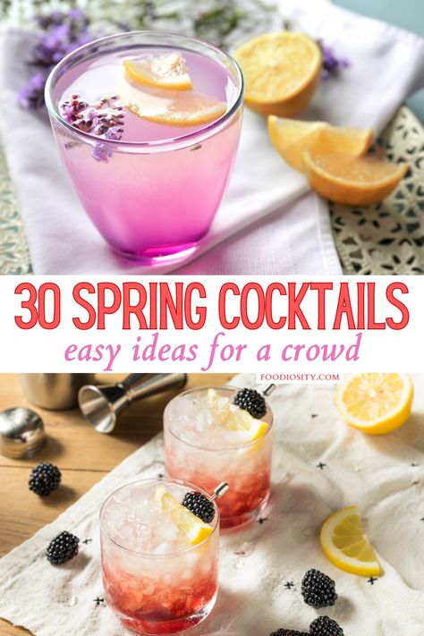 30 Spring Cocktails For A Crowd - Foodiosity Spring Wedding Drinks, Spring Shots Alcohol, Spring Spritzer Cocktail, Spring Batch Cocktails, Spring Mixed Drinks Cocktail Recipes, Mother’s Day Batch Cocktail, Spring Punch Alcoholic, Spring Alcoholic Drinks Easy, Mocktail For A Crowd