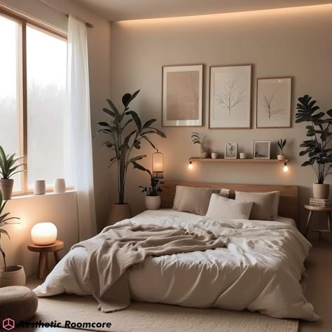 Aesthetic Room Interior Design, Aesthetic House Interiors Bedroom, Beige Room Inspiration, Neutral Colored Room, Beige Room Inspo Aesthetic, Beige Room Aesthetic Bedroom, Bedroom Ideas Beige Walls, Beige Aesthetic Bedroom Ideas, 2024 Room Ideas