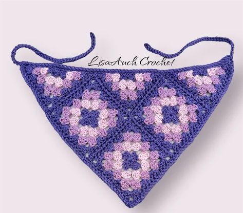 Crochet Granny Square Bandana Pattern FREE HERE Granny Square Bandana Pattern, Crochet Granny Square Bandana, Granny Triangle Pattern, Triangle Granny Square, Crochet Bandana Headband, Crochet A Triangle, Granny Square Bandana, Crochet Bandana Pattern, Granny Triangle