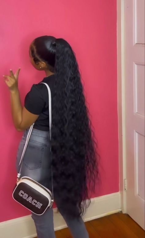 Weave Ponytail Hairstyles For Black Women Updo Pony Tails, High Wave Ponytail, Mid Head Ponytail, Ponytail With Added Hair, Cute Long Ponytail Hairstyles, Slick Puffy Ponytail Weave, 2 Long Ponytails With Weave, Straight Pony Tailed Hairstyle, Middle Part Low Curly Ponytail