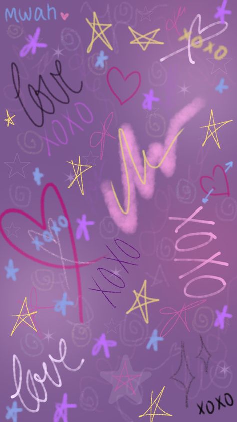 Xoxo, love, star, shapes wallpaper  with pink, yellow, blue, white, purple, and black Love Purple Wallpaper, Wallpaper Purple Pastel, Xoxo Wallpapers, Purple And Pink Aesthetic, Xoxo Aesthetic, Purple Aesthetic Wallpaper Iphone, Purple Pink Wallpaper, Wallpaper Aesthetic Purple, Orochimaru Wallpapers