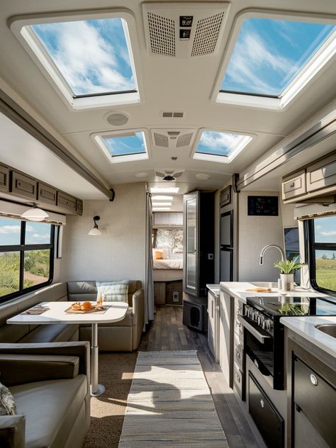 25 RV Interior Remodel Ideas – The DIY Desire Modern Rv Interior, Rv Exterior Remodel, Rv Kitchen Remodel, Modern Rv, Rv Interiors, How To Make Floating Shelves, Motorhome Interior, Rv Exterior, Rv Interior Remodel