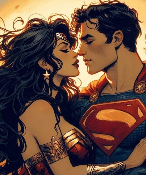 Wonder Woman And Superman, Superman Wonder Woman Couple, Batman And Wonder Woman Kiss, Wonder Woman Vs Superman, Superman Kissing Wonder Woman, Batman Wonder Woman Romance, Superman Love, Amazonian Warrior, Fit Couple