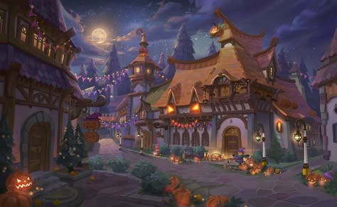 ArtStation - Halloween village, eun flower Village Festival, Halloween City, Wattpad Background, Fantasy Village, Village Art, Spooky Town, Halloween Artwork, City Drawing, Halloween Village