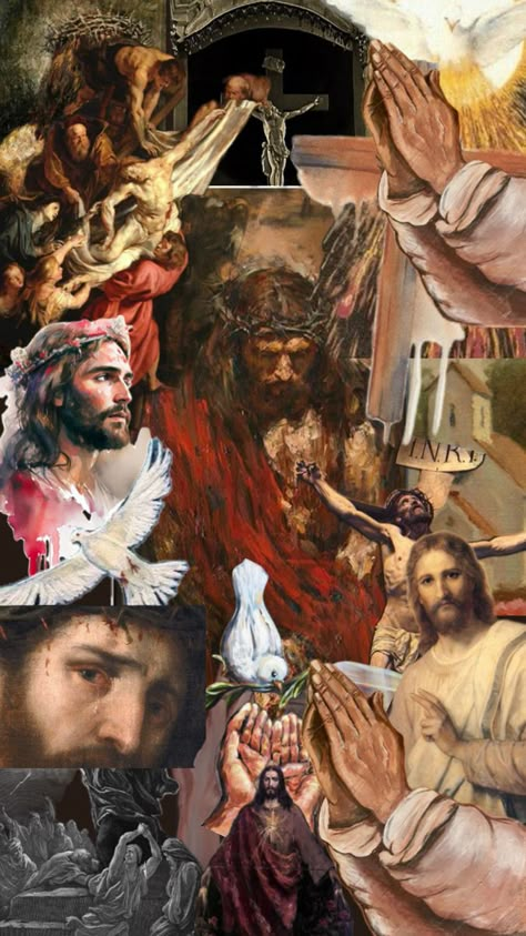 Jesus Collage, Sacred Heart Devotion, Jesus Christ Drawing, Dortmund Wallpaper, Anima Christi, Biblical Artwork, Christ Is King, Catholic Wallpaper, Christian Art Print