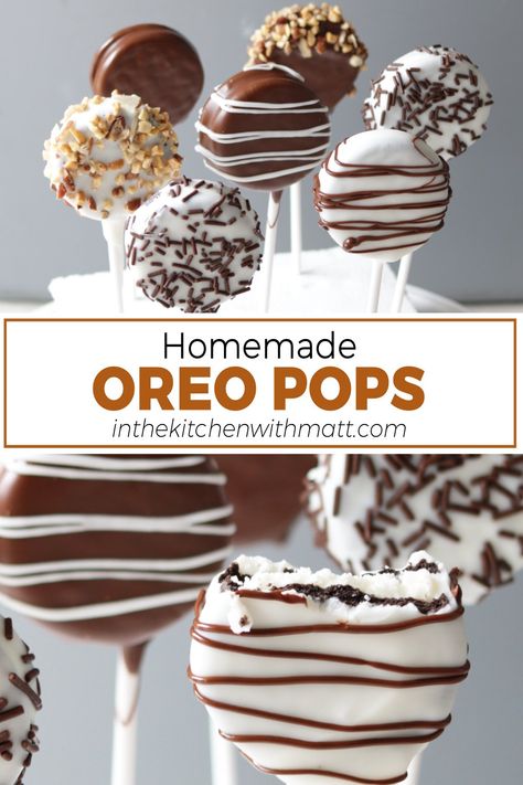 Homemade Oreo Pops pin for Pinterest Oreo Cake Pops Recipe, Oreo Cake Pops, Cake Pops Recipe, Oreo Cookie Pops, Oreo Treats, Chocolate Dipped Oreos, Dipped Oreos, Oreo Recipes, Cake Pop Recipe