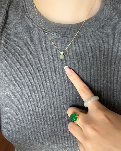 Let jade’s serene green charm elevate your everyday style☀️ #jade #jadering #rings #necklace Jade Jewelry Aesthetic, Rings Necklace, Jade Necklace, Jade Ring, Jade Jewelry, Jade Green, Everyday Style, Scrunchies, Jade