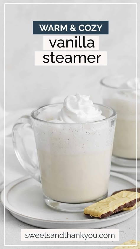 Homemade Vanilla Steamer - This kid-friendly Starbucks vanilla steamer recipe couldn't be easier. It's warming, soothing & caffeine free! // starbucks kid drinks // hot drinks // warm drinks // kids drink // kids starbucks drink // vanilla bean steamer // hot vanilla milk // hot vanilla drink // vanilla drinks // starbucks copycat recipe // caffeine free drinks // vegan vanilla steamer // dairy free vanilla steamer Starbucks Kids Drinks, Caffeine Free Starbucks, Steamed Milk Recipe, Hot Vanilla Milk, Vanilla Steamer, Non Alcoholic Punch Recipes, Milk Frother Recipes, Vanilla Drink, Recipe Lemonade