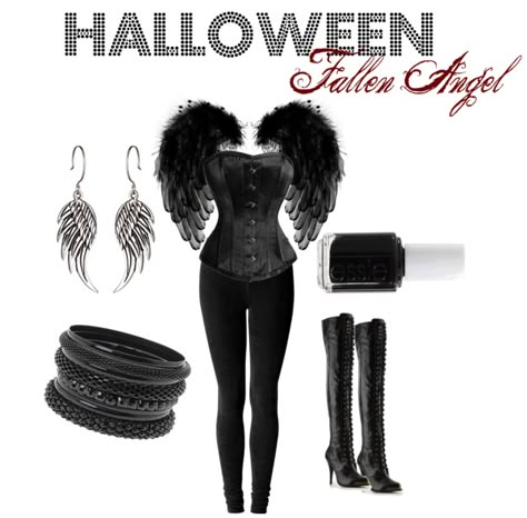 Fallen Angel Fallen Angel Costume Ideas, Fallen Angel Halloween, Dark Angel Halloween Costume, Fallen Angel Costume, Angel Costume Diy, Black Angel Costume, Dark Angel Costume, Angel And Devil Costume, 80s Halloween Costumes