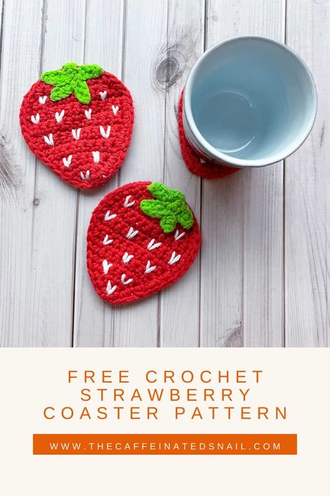 Liven up your mornings and coffee breaks with cute crochet strawberry coasters! Check out my free Crochet Strawberry Coaster Pattern below. Crochet Patterns Coasters, Crochet Strawberry Coaster, Cute Crochet Strawberry, Strawberry Coaster, Coaster Pattern, Crochet Strawberry, House Items, Crochet Coaster Pattern, How To Make Coasters