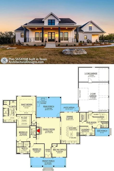 House Plan Garage On Side, Farmhouse With Garage On Side, Side Entry Mudroom, Ranch 4 Bedroom Open Floor Plan, House Plans Bedrooms On Same Side, Mudroom Side Entrance, Home Layouts 4 Bedroom, 4 Bedroom Rustic House Plans, Floor Plans With Garage On Side