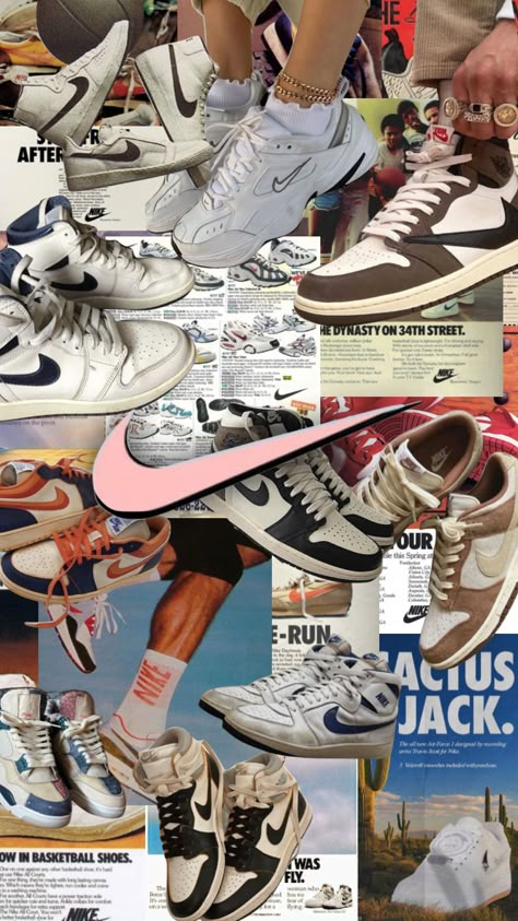 just do it✔️ #nike #nikeaesthetic #nikeshoes #nikes #vintage #retrofashion Vintage Nike Advertisement, Men Astethic Wallpaper, Istitik Wallpaper, Nike Collage Wallpaper, 90s Nike Aesthetic, Nike Mood Board, Vintage Nike Wallpaper, Vintage Sneakers Aesthetic, Nike Astethic