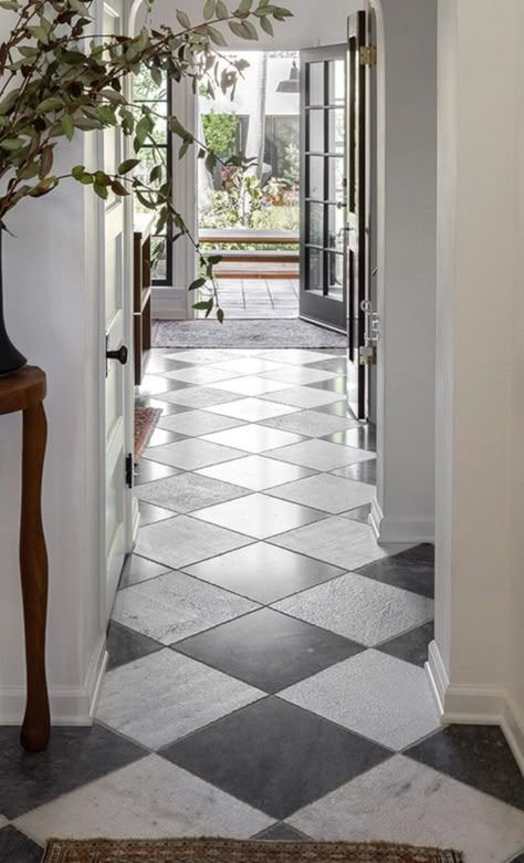 Foyer Flooring, Entryway Flooring, Hall Flooring, Checkerboard Floor, Beautiful Entryways, Black And White Tiles, Foyer Design, Kitchen Floor, Entry Way