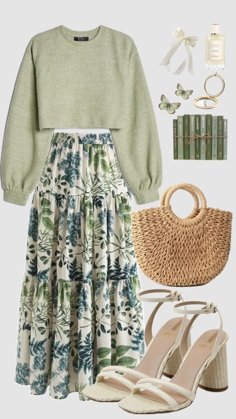 #churchoutfit #sweater #skirt #longskirt #beauty #spring #summer #sagegreen #greenaesthetic #outfit #modestfashion #easter #earthy #ootd Modest Girly Outfits, Modesty Outfits, Cute Modest Outfits, Neue Outfits, Everyday Fashion Outfits, Church Outfits, Teacher Outfits, Modest Fashion Outfits, Cute Everyday Outfits