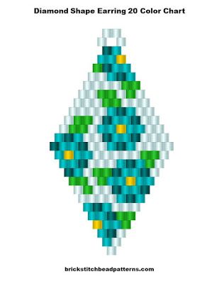 Free Diamond Shape Earring 20 Brick Stitch Pattern Color Chart Triangle Beads Patterns, Delica Beads Patterns Free, Free Brick Stitch Patterns, Brick Stitch Pattern Free, Brick Stitch Earrings Pattern, Stitch Bead Pattern, Brick Stitch Pattern Earring, Seed Bead Patterns Free, Brick Stitch Patterns