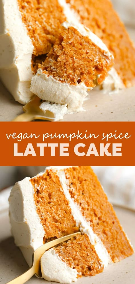 Easy Vegan Cake Recipes, Vegan Vanilla Cake Recipe, Pumpkin Spice Latte Cake, Vegan Pumpkin Spice Latte, Espresso Buttercream, Latte Cake, Vegan Pumpkin Cookies, Nora Cooks, Spiced Cake