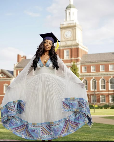 Ethiopian Graduation, Habesha Graduation Dress, Habesha Kemis For Graduation, Ethiopian Graduation Dress, Ethiopia Clothing, Eritrean Clothing, Ethiopian Wedding Dress, Black Women Hair Color, Eritrean Dress