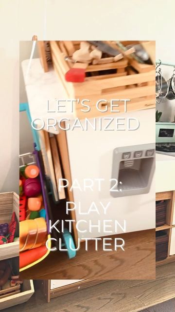 Melissa And Doug Kitchen Storage, Play Kitchen In Playroom, Playroom Kitchen Organization, Kitchen Toys Organization, Play Kitchen Organization Ideas, Toy Kitchen Storage Ideas, Play Kitchen Organization Toy Storage, Melissa And Doug Playroom, Organize Play Kitchen