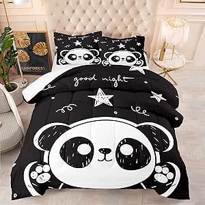 Panda Room, Black Bed Set, Panda Decorations, Kids Comforters, Twin Comforter Sets, Smart Home Design, Twin Bed Sets, Twin Comforter, Queen Comforter Sets