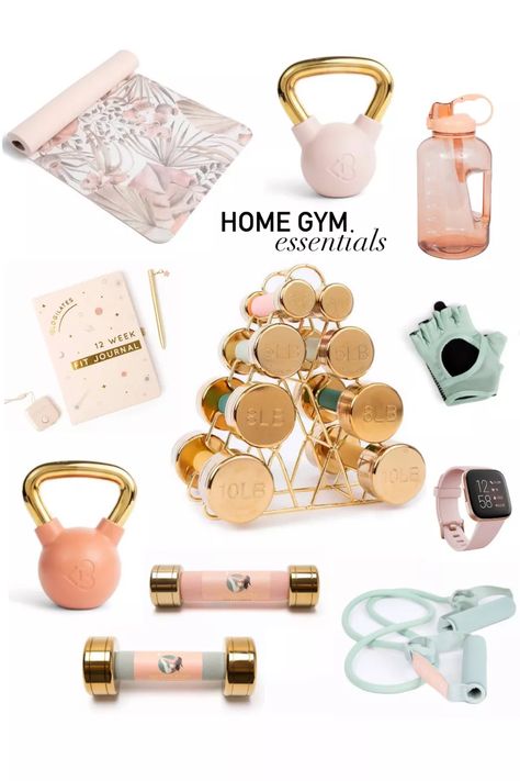 Home Gym Goals, Feminine Gym Decor, Workout Stuff To Buy, Cute Gym Equipment, Pretty Dumbbells, Gym Christmas Gifts, Home Workout Essentials, Aesthetic Dumbbells, Pretty Home Gym