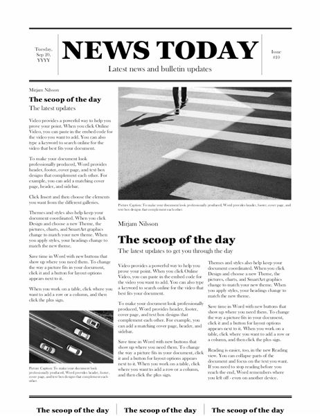 A classic newspaper template gives a professional feel to your club’s or organization’s news This premium newspaper template in Word comes fully formatted for quick and easy changes. Its familiar layout that follows traditional newspaper formatting, with columns, headlines, bylines, captions, and more, makes this newspaper article template easy to navigate for any reader. This Word newspaper template prints on tabloid-sized paper. This is an accessible template. Article Format Design, News Paper Design Creative, Caption Design Layout, News Paper Ideas, News Paper Layout Design, Word Layout Design, Word Template Design Layout, News Articles Newspaper, News Paper Template