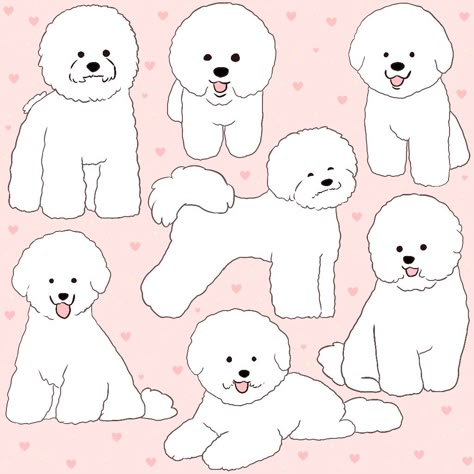 Cute Bichon Frise Dog illustration pattern Bichon Frise Sketch, Bichon Frise Illustration, Fluffy Dog Illustration, Bichon Illustration, Bichon Drawing, Fluffy Dog Drawing, White Dog Illustration, Painting Aesthetic Watercolor, Bichon Frise Drawing