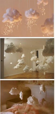 Perlengkapan Bayi Diy, Hanging Clouds, Cloud Decoration, Diy Clouds, Cloud Lights, Dekorasi Kamar Tidur, Room Deco, Hanging Decorations, Baby Diy