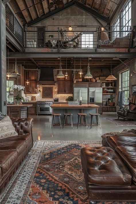 Rustic Farmhouse Interior Ideas, Barndominium Indoor Ideas, Interior Design Barndominium, Industrial Barndominium Interior, Barndo Farmhouse, Montana Barndominium, Farm Style House Interior, Kentucky Barndominium, Rustic Barndominium Interior