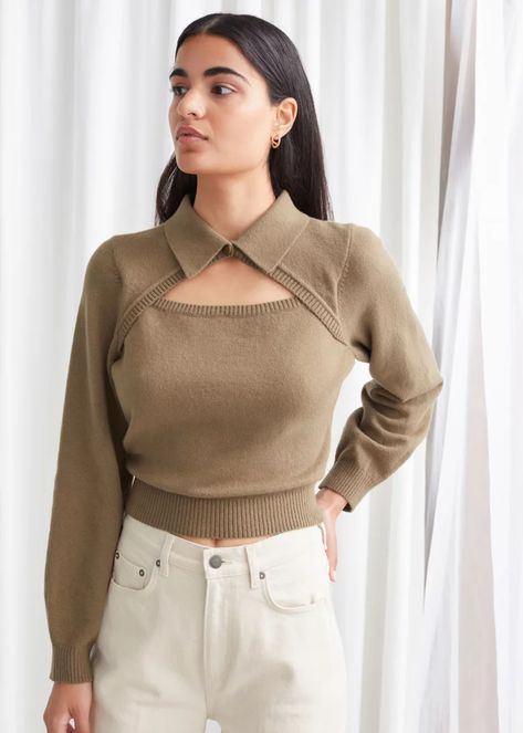 Knitted Cut-Out Collar Top Flare Leg Jeans, Mode Inspo, 가을 패션, Collar Top, Fashion Story, Cool Sweaters, Knit Fashion, Mode Inspiration, Corsets