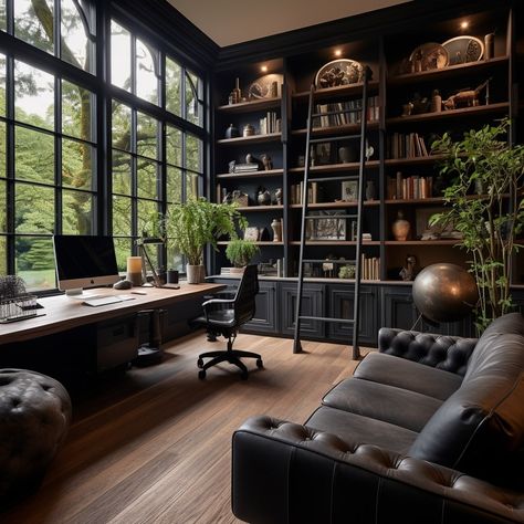 Haven Aesthetic, Home Office With Sofa, Home Library Design Ideas, Shelving Units Living Room, Luxury Office Furniture, Cozy Workspace, Home Library Rooms, Productive Work, Curated Decor