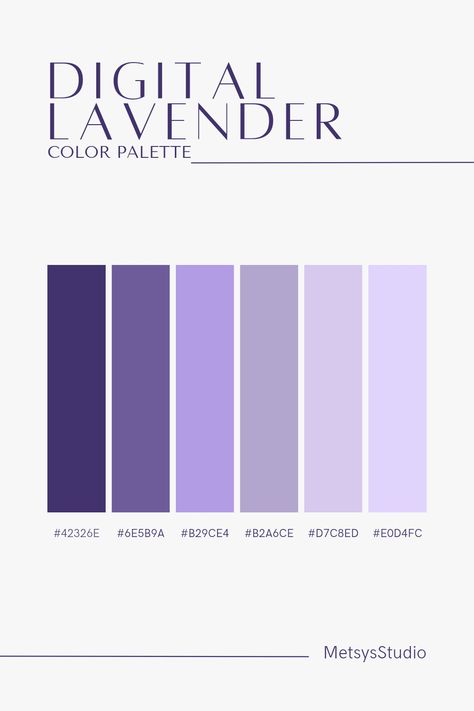 { #colorpalette #palette #colors #designers #design #ideas #inspired #digitallavender #lavender #purple #violet } Purple Scheme Colour Palettes, Aesthetic Color Palettes Purple, Digital Lavender Color Palette, Lavender Palette Colour Schemes, Purple Color Palette Web Design, Lavender Hex Code, Lavender Palette Color, Purple Hex Code Palette, Lavender Color Pallete