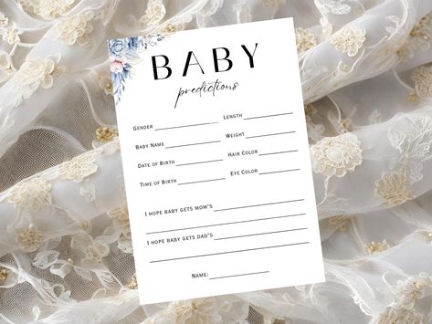 Baby Predictions Card, Baby Shower Game, Gender Reveal Game, Baby Guess Game, Printable, Instant Download, Non Editable, 03 by BandPPrintStudio on Etsy Baby Prediction Cards, Weight Baby, Gender Reveal Games, Baby Prediction, Baby Games, Reveal Parties, Gender Reveal Party, Shower Games, Gender Reveal