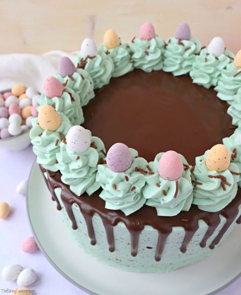 Easter Speckled Egg Drip Cake - The Baking Explorer Easter Cake Designs, Easter Cake Ideas, Easter Cake Decorating, Chocolate Easter Cake, Ganache Drip, Easter Snacks, Easter Sweets, Egg Cake, Easter Baking