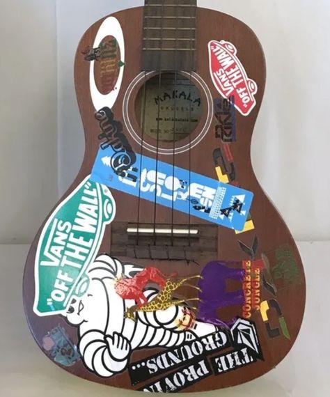 Decorate Ukulele, Blue Ukelele Aesthetic, Ukulele Spongebob, Ukulele Stickers, Customized Ukulele, Ukulele Design, Vans Off The Wall, Ukelele, Manners