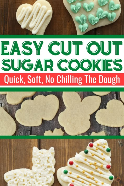 This recipe is the BEST sugar cookie recipe ever! Super easy - no chilling the dough. Amazing flavor and wonderfully soft. Nice flat tops easy for decorating. It doesn't get any better than this! We use these for all of our favorite holidays. Christmas cookies, Halloween cookies, Easter cookies - any occasion where it would be fun to decorate sugar cookies! Recipe has lots of tips, tricks, and help for decorating with kids. (And try the icing - it is the BEST ever!) #cookies #baking #christmas Sugar Cookie Recipe No Chill, Decorate Sugar Cookies, The Best Sugar Cookie Recipe, Cut Out Sugar Cookies, Cut Out Sugar, Halloween Cookies Decorated, Sugar Cookie Recipe, Cookie Dough Recipes, Best Sugar Cookies