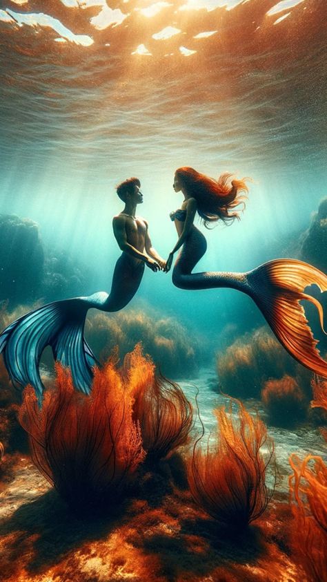 Love Beach Quotes, Iridescent Eyes, Quotes For Your Love, Mermaid Couple, Kingdom Of Atlantis, Mermaid In Love, Underwater Kingdom, Twin Flame Journey, Mermaid Background