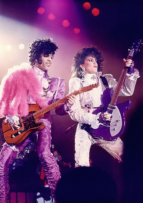 Prince & The Revolution - Purple Rain Tour 1985 in Purple Lights with Wendy Melvoin (Photoshop CC '014 Upsampled to 1600 pixel height Test - Looks good! This is going to work for all those crummy old tiny scans fams did in the last decade. We're going for quality in this pinboard! Even the small preview looks HD! - Modernaire 2014) Prince And The Revolution, The Artist Prince, Rip Prince, Prince Purple Rain, Paisley Park, Dearly Beloved, Roger Nelson, Prince Rogers Nelson, Purple Reign