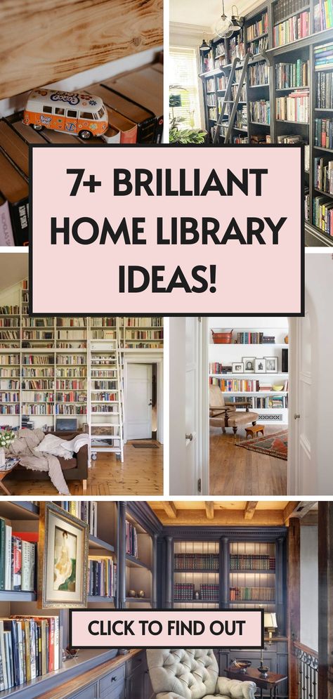 7 home library ideas Small Space Library Ideas, Boho Library Room, Victorian Study Room, Home Reading Room, Home Library Aesthetic, Home Library Design Ideas, Library Design Ideas, Home Library Decor, Home Library Ideas