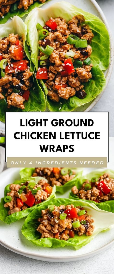 Image for Light Ground Chicken Lettuce Wraps Low Carb Recipes With Ground Chicken, Ground Chicken Meals Healthy, Ground Chicken Lettuce Wraps Healthy, Ground Chicken Dinner Recipes, Ground Chicken Recipes For Dinner, Ground Chicken Lettuce Wraps, Ground Chicken Recipes Healthy, Chicken Wraps Healthy, Gf Dinners