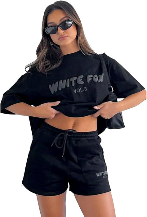 Veriliss Womens Tracksuit Two Piece Outfit Causal Oversized Outfit Ladies Shorts Sleeve Pullover and Loose Short Sweatpants Loungewear Sets Gym Activewear Short Sweatpants, Fox Clothing, Boyfriend Outfit, Fox Shirt, Oversized Outfit, Loungewear Sets, Short Sleeve Pullover, Tracksuit Women, White Fox