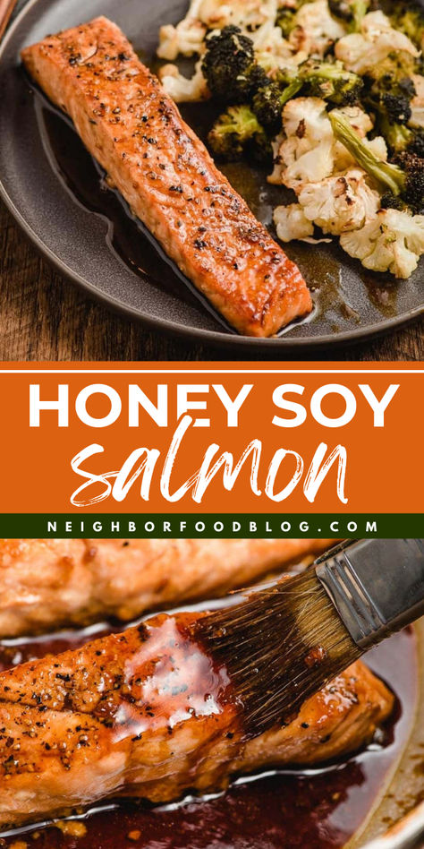 You're less than 30 minutes away from this simple healthy meal! Your rotation of easy healthy dinners must have this honey soy salmon recipe. Thanks to a honey soy glaze, this pan seared salmon recipe is wonderfully sweet and savory! Honey And Soy Sauce Salmon, Soy Salmon Recipes, Soy Glazed Salmon, Honey Soy Salmon, Soy Salmon, Soy Glaze, 30 Minute Meals Healthy, Salmon Recipes Pan Seared, One Pan Meal