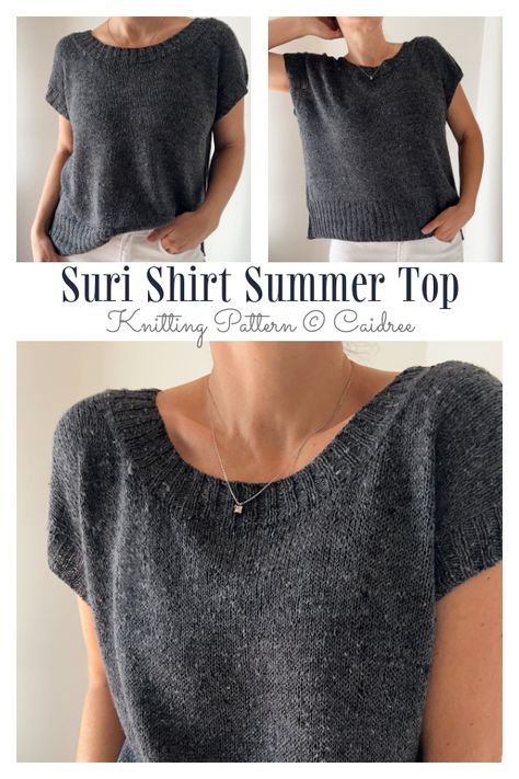 Suri Shirt Summer Top Knitting Pattern - Knitting Pattern Knitting Tshirt Pattern, Knit Cotton Pattern, Lightweight Knit Sweater Pattern, Knitting Patterns Shirt, Free Knit Top Patterns For Women, Knitting Patterns Cotton Yarn, Cotton Knitting Patterns Summer Tops, Cotton Knit Top Pattern Free, Summer Tee Knitting Pattern