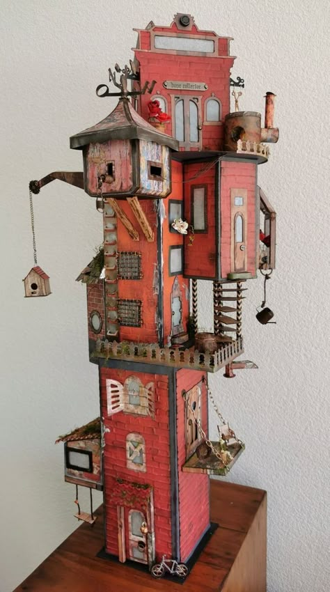 House Made Of Recycled Materials, Mini World Art, Tiny Cardboard Houses Diy, Card Board Houses, Room Model Diy, 3d Project Ideas, Cardboard Sculpture Ideas, Art Projects 3d, Cardboard Miniatures