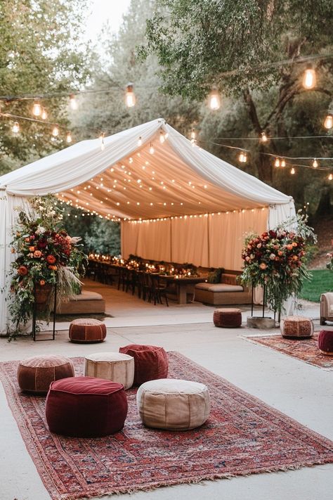 Backyard Wedding Ideas With Tent, Wedding Venues Whimsical, Wedding Outdoor Activities, Yurt Wedding Receptions, Backyard Spring Wedding Ideas, Garden Wedding On A Budget, Outside Wedding Ideas Receptions, Boho Tent Wedding Reception, Backyard Wedding Winter