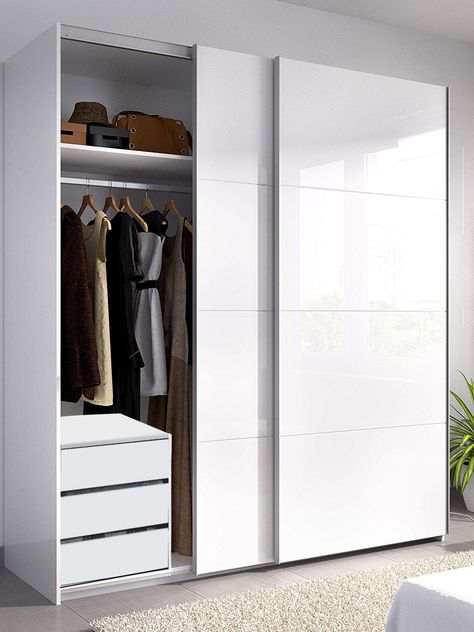 ARC 2 Door Sliding Wardrobe Closet 150cm x 200cm Large White + 3 Drawer Chest · $417.99 Sliding Wardrobe Designs, Sliding Wardrobe Design, Sliding Door Wardrobe Designs, White Closet, Wardrobe Door Designs, Sliding Wardrobe Doors, White Wardrobe, Wardrobe Designs, Bedroom Cupboard Designs